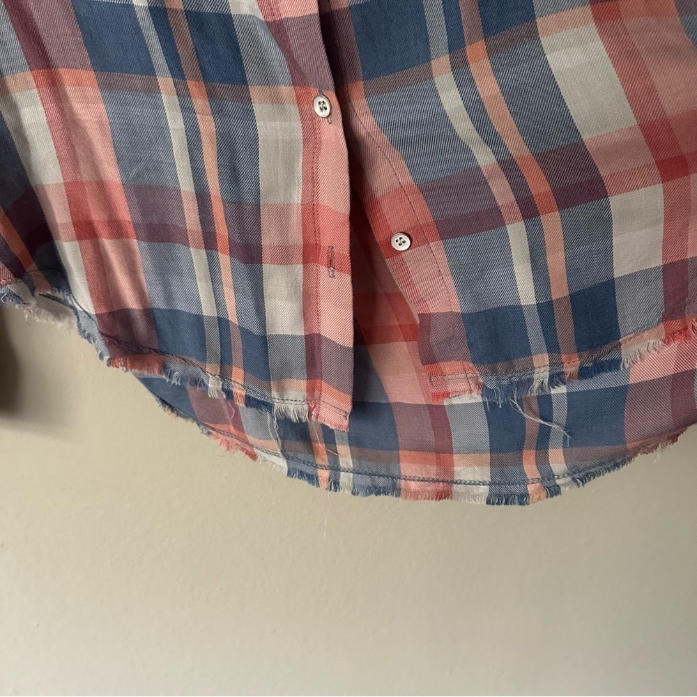 Anthropologie Cloth & Stone Western Frayed Plaid Buttondown Red and Blue Small - Picture 9 of 13